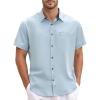 GSOU SNOW Mens Fishing Shirts Short Sleeve Button Up Hiking Shirt Cooling Quick Dry Vented(Blue 1)