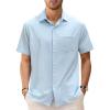 GSOU SNOW Mens Fishing Shirts Short Sleeve Button Up Hiking Shirt Cooling Quick Dry Vented(Blue)