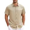 GSOU SNOW Mens Fishing Shirts Short Sleeve Button Up Hiking Shirt Cooling Quick Dry Vented(Khaki)