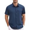 GSOU SNOW Mens Fishing Shirts Short Sleeve Button Up Hiking Shirt Cooling Quick Dry Vented(Navy)