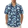 GSOU SNOW Mens Fishing Shirts Short Sleeve Button Up Hiking Shirt Cooling Quick Dry Vented(Navy Blue Floal)