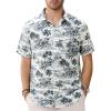 GSOU SNOW Mens Fishing Shirts Short Sleeve Button Up Hiking Shirt Cooling Quick Dry Vented(White Palm Tree)