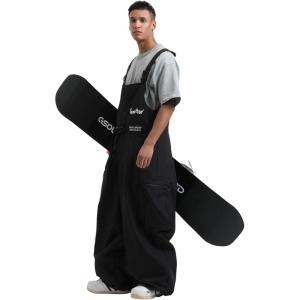 GSOU SNOW Baggy Snowboard Bibs Women Men Ski Pants Loose Fit Overalls Insulated Winter Outdoor Sports Wear(Black 1)