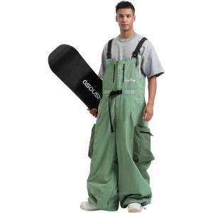 GSOU SNOW Baggy Snowboard Bibs Women Men Ski Pants Loose Fit Overalls Insulated Winter Outdoor Sports Wear(Green)