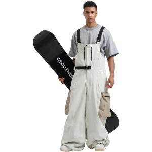 GSOU SNOW Baggy Snowboard Bibs Women Men Ski Pants Loose Fit Overalls Insulated Winter Outdoor Sports Wear(Grey 1)