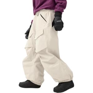 GSOU SNOW Men Snow Pants Baggy Snowboard Pants Women Ski Pants Sport Insulated Loose Waterproof Windproof Winter Hiking Warm(Beige)