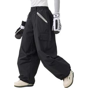 GSOU SNOW Men Super Baggy Ski Pants Loose Snowboard Pants Women Snow Sport Insulated Waterproof Windproof Outdoor Sport(Black)