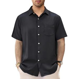 GSOU SNOW Mens Fishing Shirts Short Sleeve Button Up Hiking Shirt Cooling Quick Dry Vented(Black)