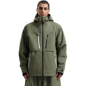 GSOU SNOW Men’s Ski Jacket Waterproof Snowboard Jackets Windproof Baggy Snowboarding Coat Winter Outdoor Sports Snow Hooded(Army Green)