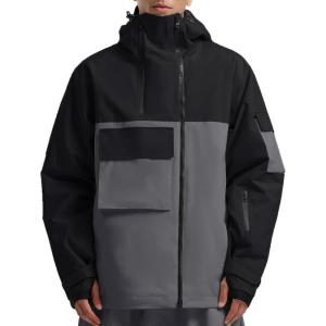 GSOU SNOW Men’s Snowboarding Jacket Loose Ski Snow Coat Waterproof Insulated Unisex Winter Jacket(Black+dark Grey)