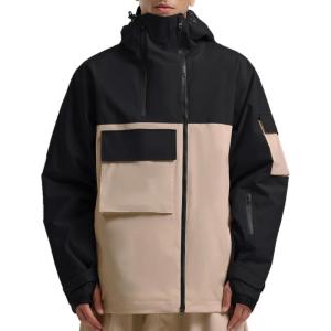 GSOU SNOW Men’s Snowboarding Jacket Loose Ski Snow Coat Waterproof Insulated Unisex Winter Jacket(Black+khaki)