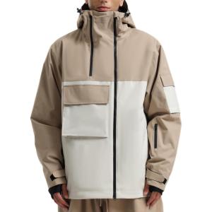 GSOU SNOW Men’s Snowboarding Jacket Loose Ski Snow Coat Waterproof Insulated Unisex Winter Jacket(Khaki+beige)