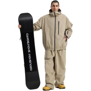 GSOU SNOW Ski Suit Men Baggy Ski Jacket and Pants Set Snow Suit Washed Effect Waterproof Insulated Windproof for Snow Sport(Khaki)