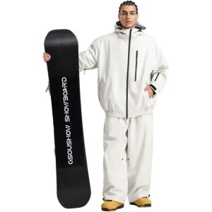 GSOU SNOW Ski Suit Men Baggy Ski Jacket and Pants Set Snow Suit Washed Effect Waterproof Insulated Windproof for Snow Sport(Off-white)