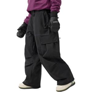 GSOU SNOW Womens Mens Snowboard Pants Baggy Ski Snow Pants Loose Cargo Sport Outdoor Insulation Waterproof(Black)