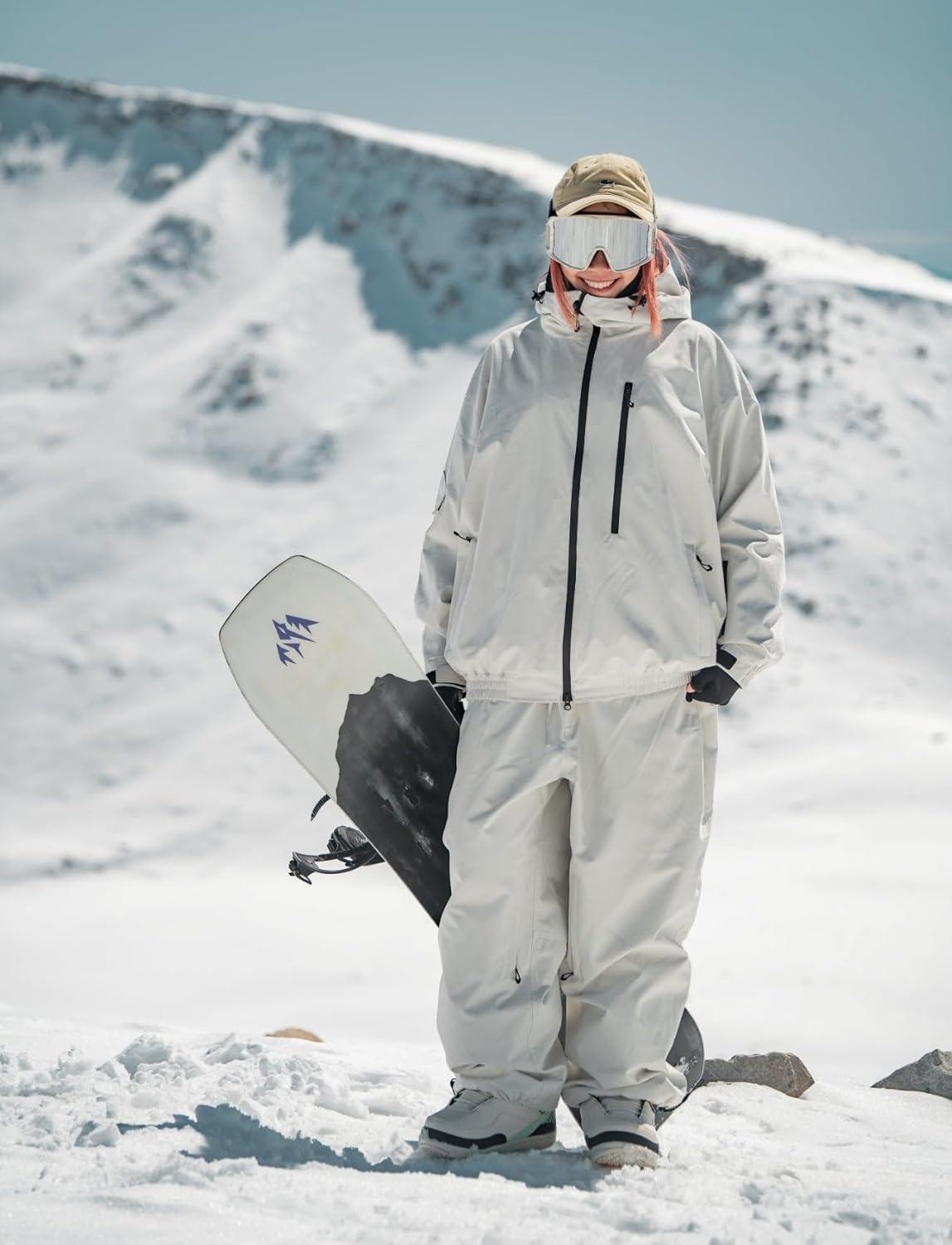 image:imageGSOU SNOW Mens Snow Pants Women Baggy Snowboard Pants Loose Fit Insulated Windproof Waterproof for Ski Hiking Winter OutdoorLight Grey