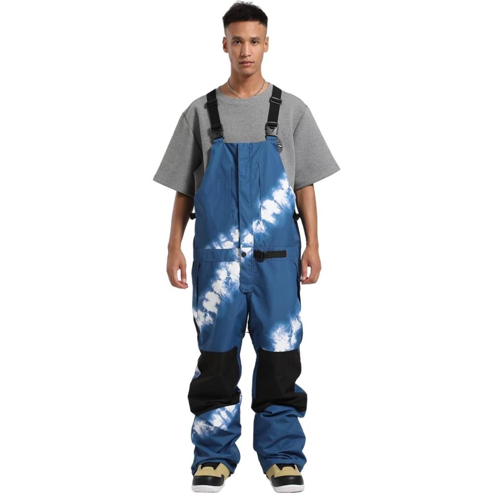 image:imageGSOU SNOW Snowboard Bibs Mens Ski Bibs Overalls Snow Pants Womens Waterproof Insulated SportBlue White