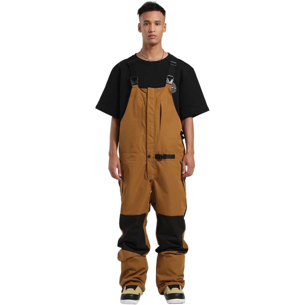 image:imageGSOU SNOW Snowboard Bibs Mens Ski Bibs Overalls Snow Pants Womens Waterproof Insulated SportBrown