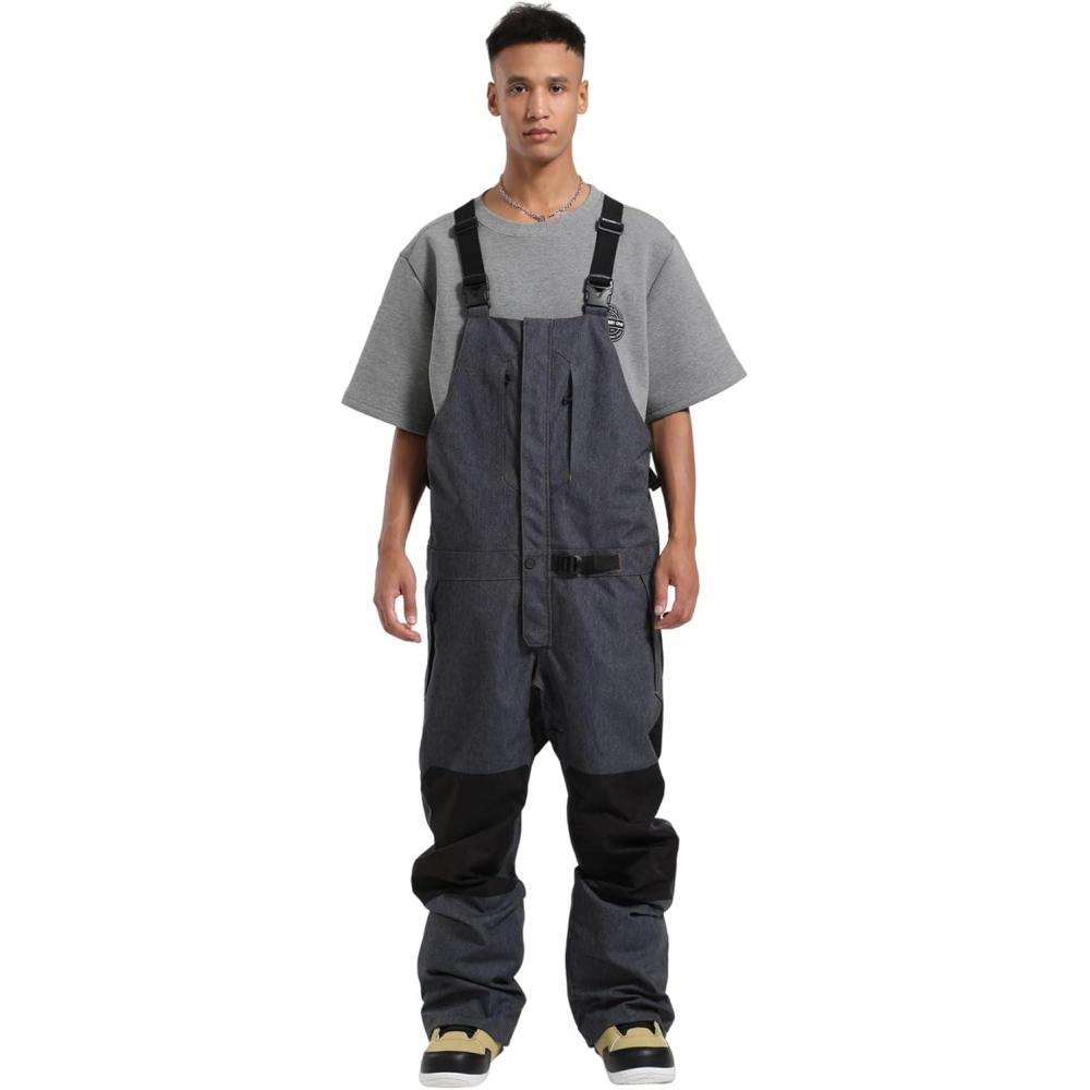 image:imageGSOU SNOW Snowboard Bibs Mens Ski Bibs Overalls Snow Pants Womens Waterproof Insulated SportDenim Grey