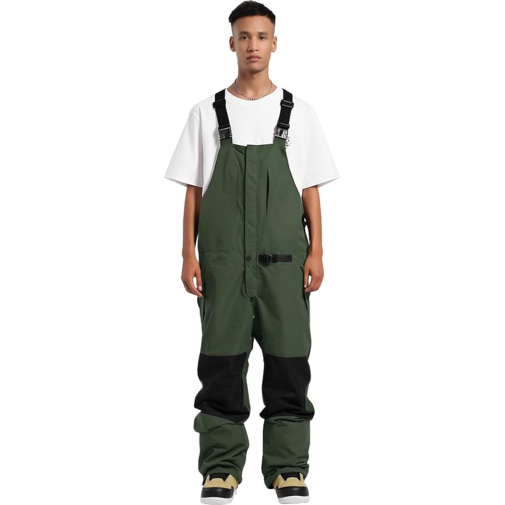 image:imageGSOU SNOW Snowboard Bibs Mens Ski Bibs Overalls Snow Pants Womens Waterproof Insulated SportGreen