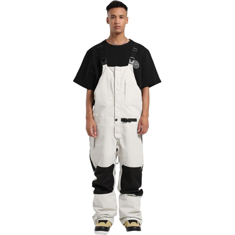 image:imageGSOU SNOW Snowboard Bibs Mens Ski Bibs Overalls Snow Pants Womens Waterproof Insulated SportOffwhite