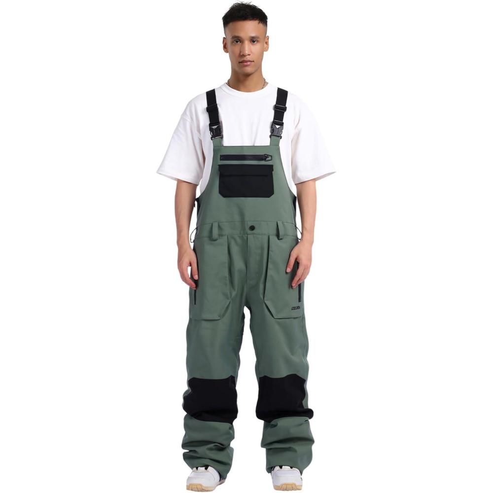 image:imageGSOU SNOW Women Men Ski Bibs Snowboard Pants Snow Bibs Overalls Waterproof Windproof Insulated Winter Sport WarmArmy Green