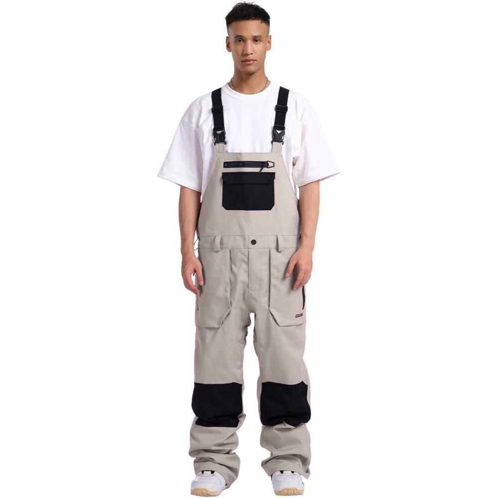 image:imageGSOU SNOW Women Men Ski Bibs Snowboard Pants Snow Bibs Overalls Waterproof Windproof Insulated Winter Sport WarmKhaki 1