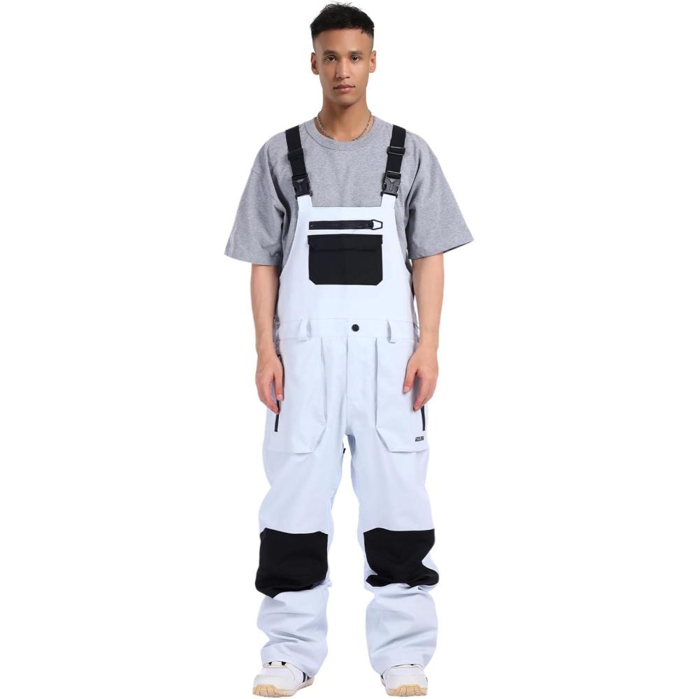 image:imageGSOU SNOW Women Men Ski Bibs Snowboard Pants Snow Bibs Overalls Waterproof Windproof Insulated Winter Sport WarmWhite
