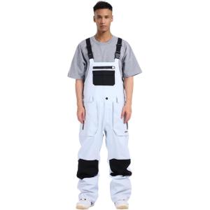 GSOU SNOW Women Men Ski Bibs Snowboard Pants Snow Bibs Overalls Waterproof Windproof Insulated Winter Sport Warm(White)