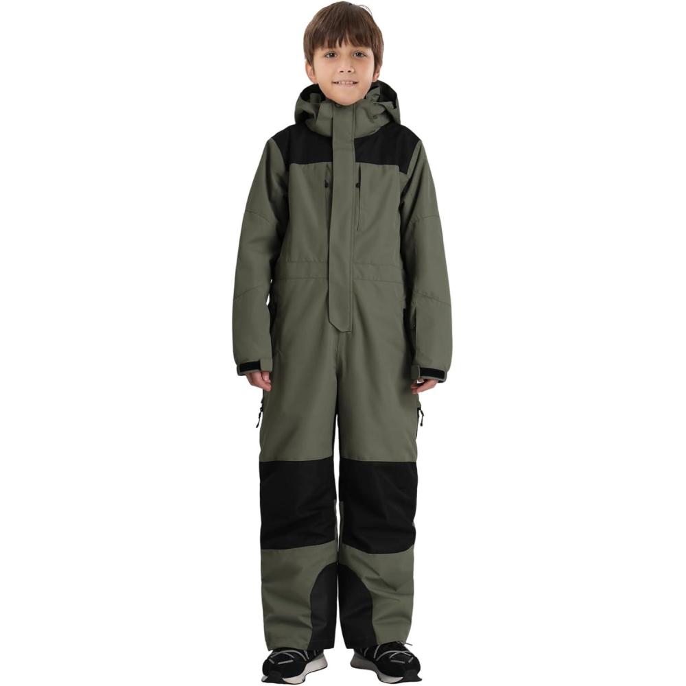 image:imageGSOU SNOW Kids Snow Suit One Piece Ski Suit Boys Girls Snowboard Jumpsuits Waterproof Youth Snowsuit OutfitArmy Green