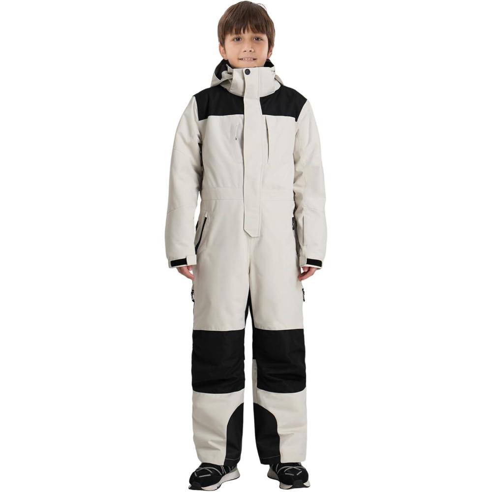image:imageGSOU SNOW Kids Snow Suit One Piece Ski Suit Boys Girls Snowboard Jumpsuits Waterproof Youth Snowsuit OutfitBeige