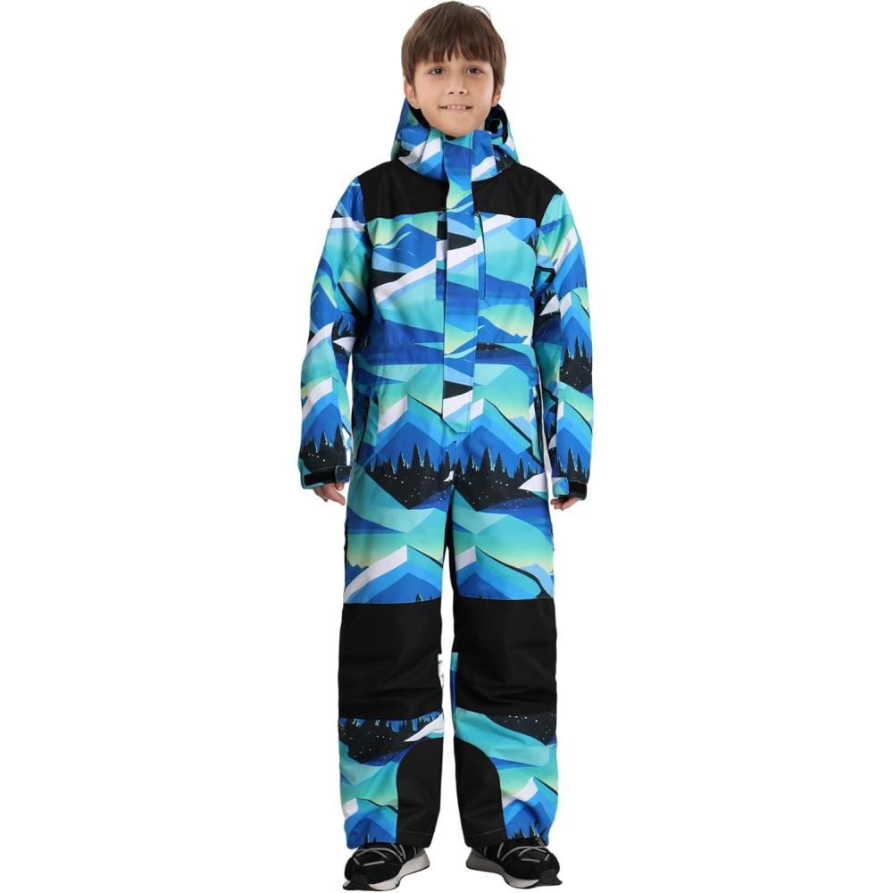 image:imageGSOU SNOW Kids Snow Suit One Piece Ski Suit Boys Girls Snowboard Jumpsuits Waterproof Youth Snowsuit OutfitBlue Multicolor