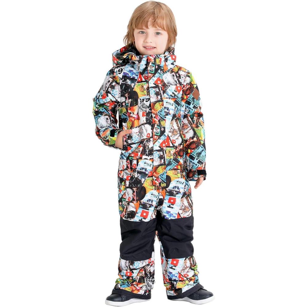 image:imageGSOU SNOW Kids Snow Suit One Piece Ski Suit Boys Girls Snowboard Jumpsuits Waterproof Youth Snowsuit OutfitBrown