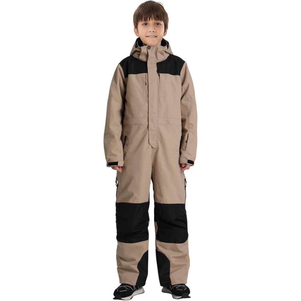 image:imageGSOU SNOW Kids Snow Suit One Piece Ski Suit Boys Girls Snowboard Jumpsuits Waterproof Youth Snowsuit OutfitKhaki