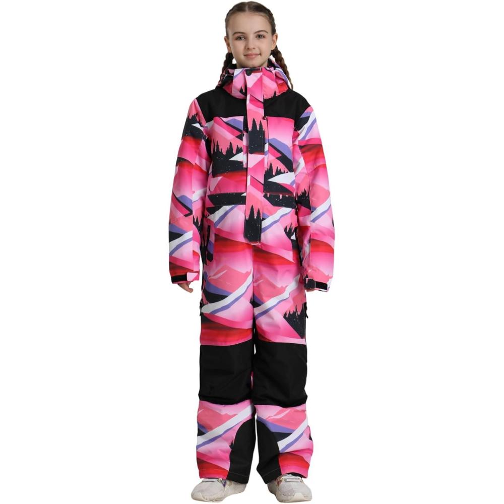 image:imageGSOU SNOW Kids Snow Suit One Piece Ski Suit Boys Girls Snowboard Jumpsuits Waterproof Youth Snowsuit OutfitPink Multicolor