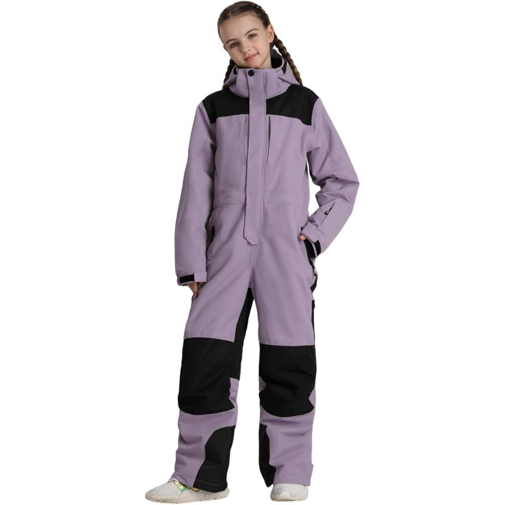 image:imageGSOU SNOW Kids Snow Suit One Piece Ski Suit Boys Girls Snowboard Jumpsuits Waterproof Youth Snowsuit OutfitPurple