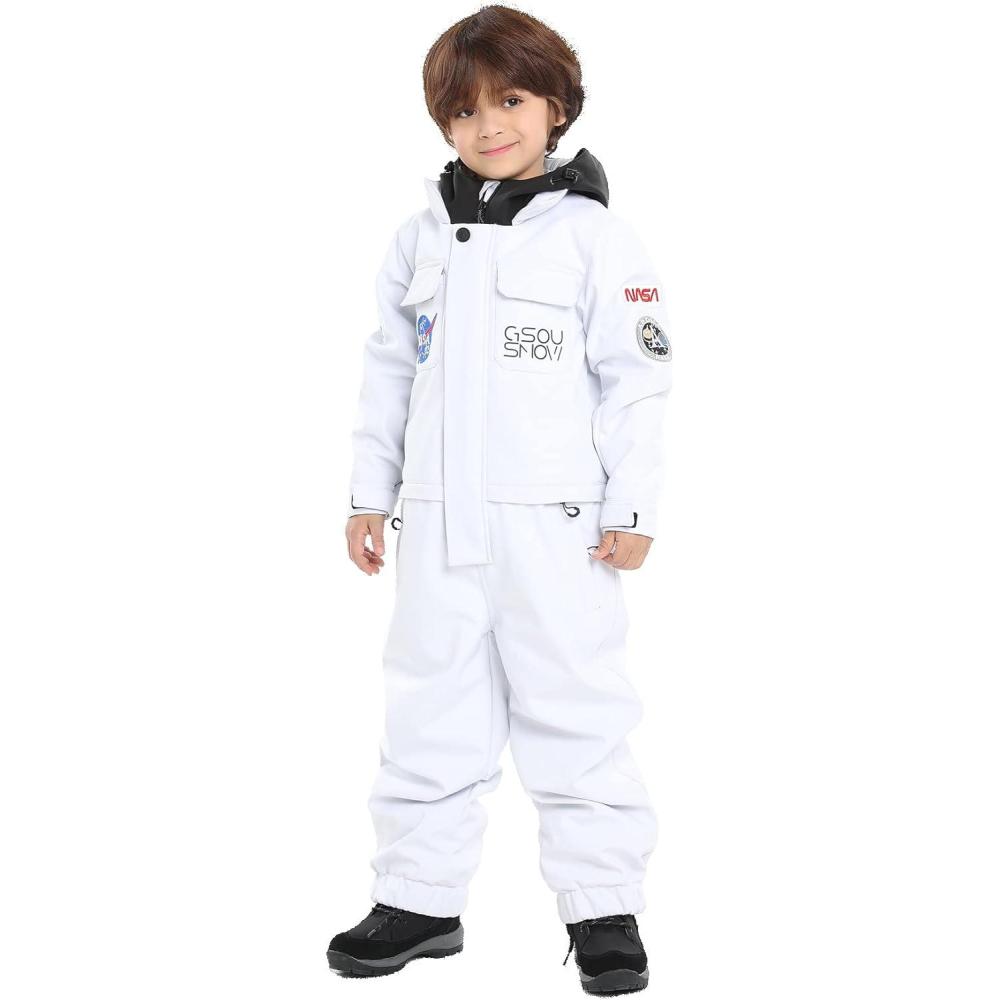 image:imageGSOU SNOW Kids Snow Suit One Piece Ski Suit Boys Girls Snowboard Jumpsuits Waterproof Youth Snowsuit OutfitWhite1