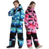 GSOU SNOW Kids Snow Suit One Piece Ski Suit Boys Girls Snowboard Jumpsuits Waterproof Youth Snowsuit Outfit(Blue Multicolor)