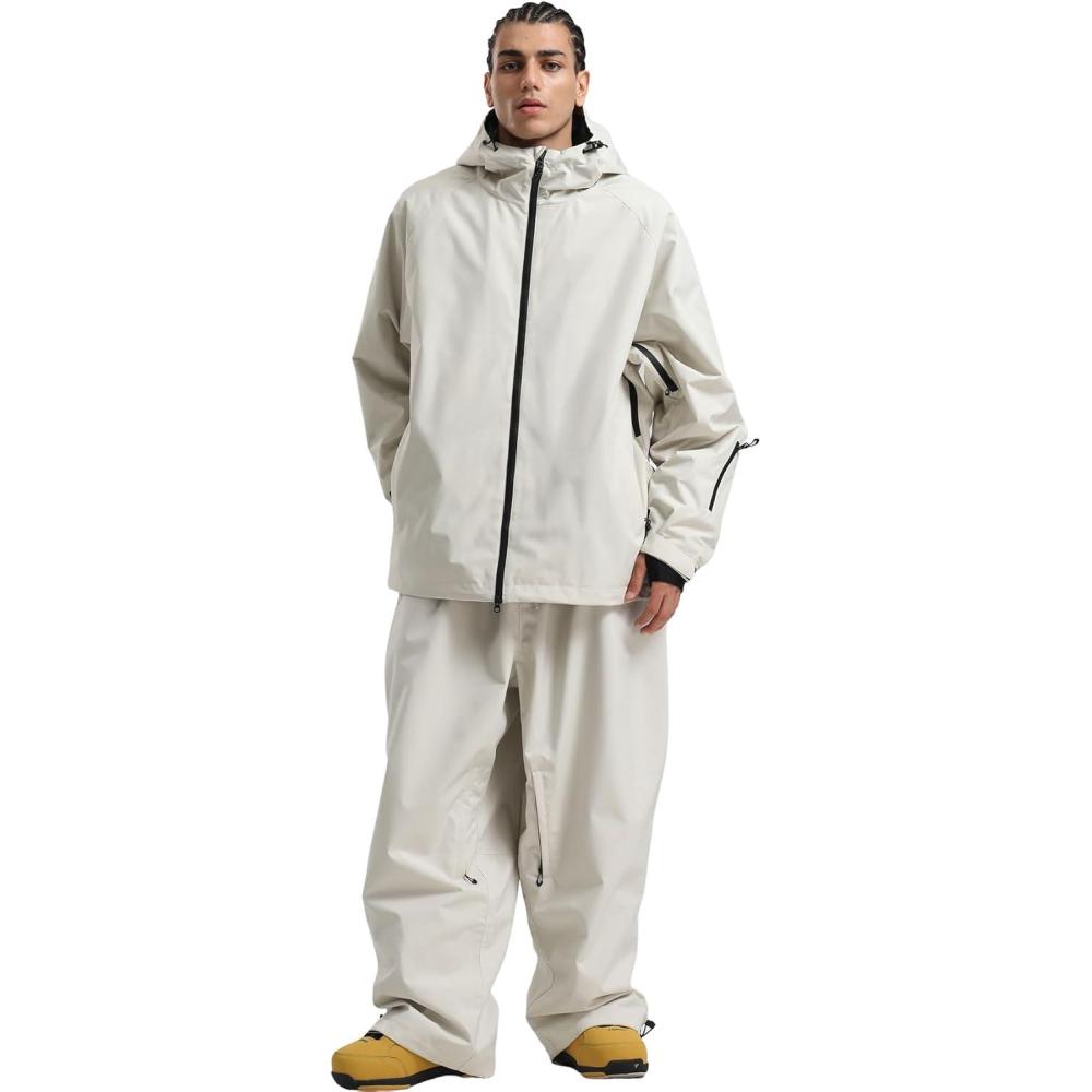 image:imageGSOU SNOW Women Ski Jacket and Pants Set Men Snowboard Jacket Baggy Snow Suit Waterproof Windproof Insulation Ski suitBeige1