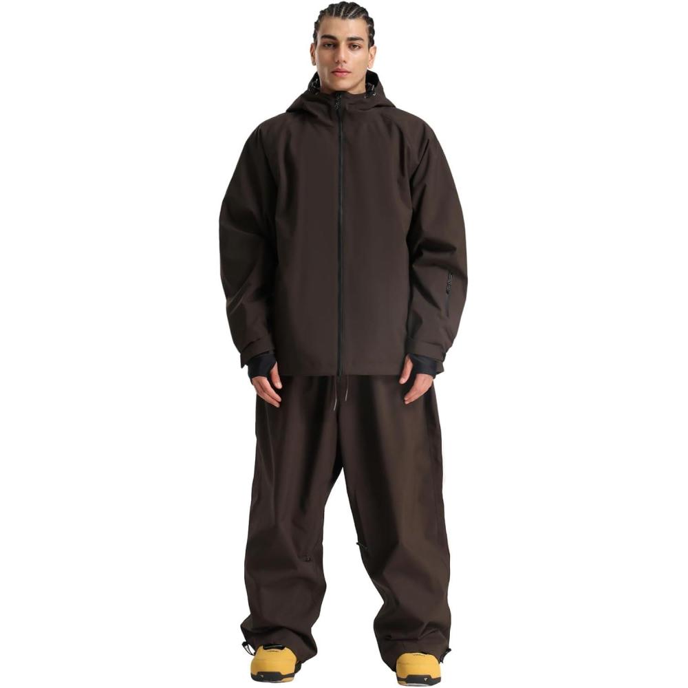 image:imageGSOU SNOW Women Ski Jacket and Pants Set Men Snowboard Jacket Baggy Snow Suit Waterproof Windproof Insulation Ski suitDark Coffee1