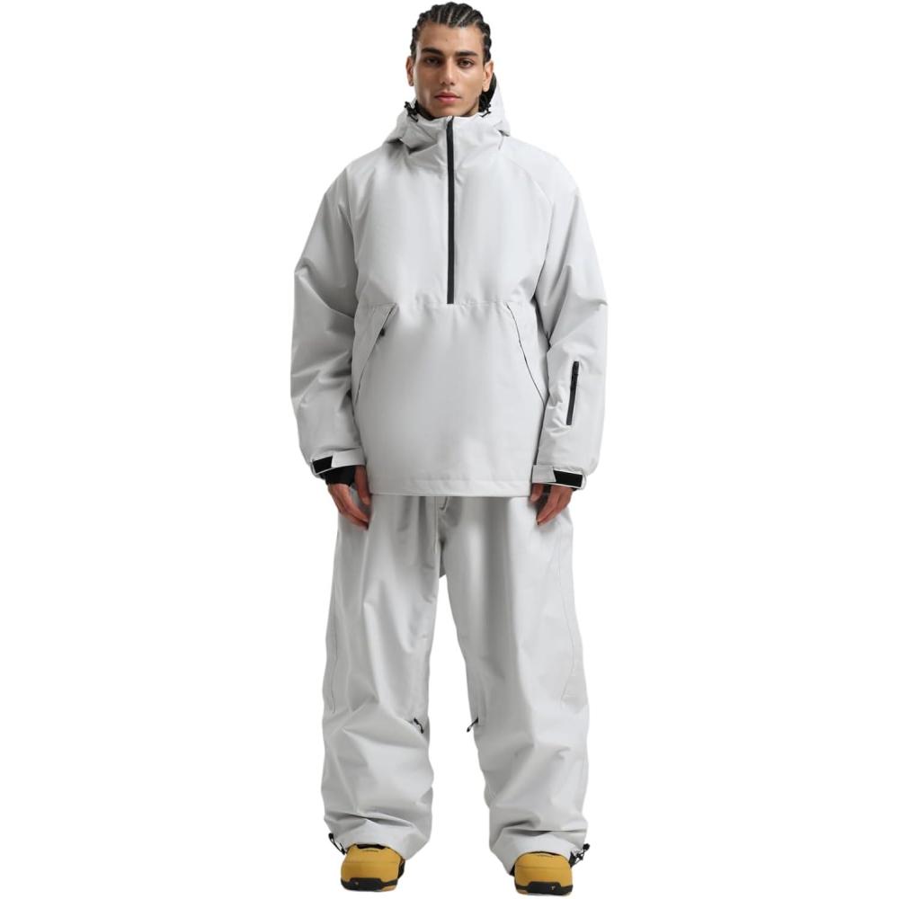 image:imageGSOU SNOW Women Ski Jacket and Pants Set Men Snowboard Jacket Baggy Snow Suit Waterproof Windproof Insulation Ski suitGrey2