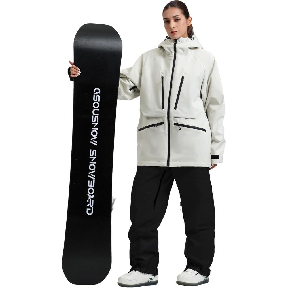 image:imageGSOU SNOW Womens Ski Jacket and Pants Set Snowsuit Snowboard Bibs Snow Coats Waterproof Hooded