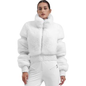 GSOU SNOW Women Ski Jacket Faux Fur Snowboard Coat Snow Cropped Jacket Winter Outdoor Warm(White)