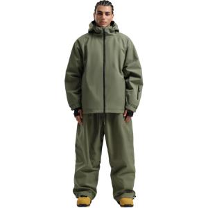 GSOU SNOW Women Ski Jacket and Pants Set Men Snowboard Jacket Baggy Snow Suit Waterproof Windproof Insulation Ski suit(Army Green-1)