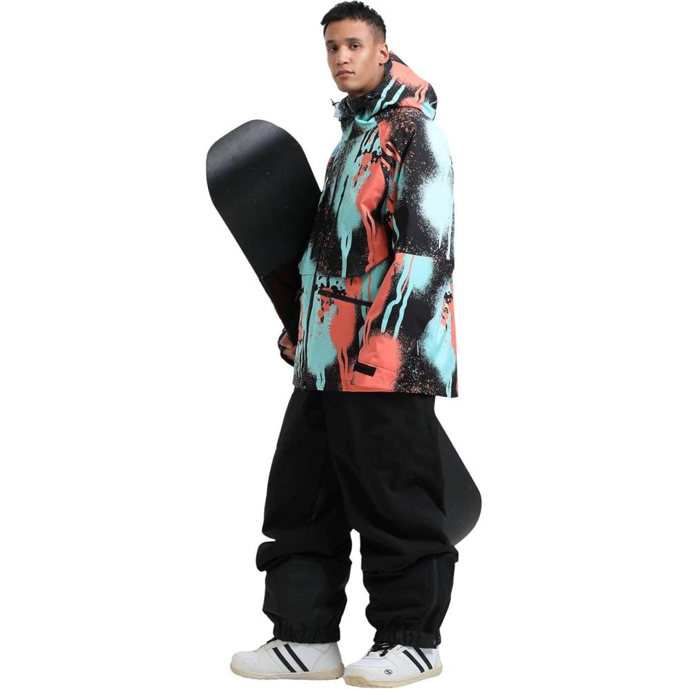 image:imageGSOU SNOW Mens Ski Jacket and Pants Set Baggy Snowboard Suit Ski Snowsuit Snow Bibs Waterproof HoodedMulticolor