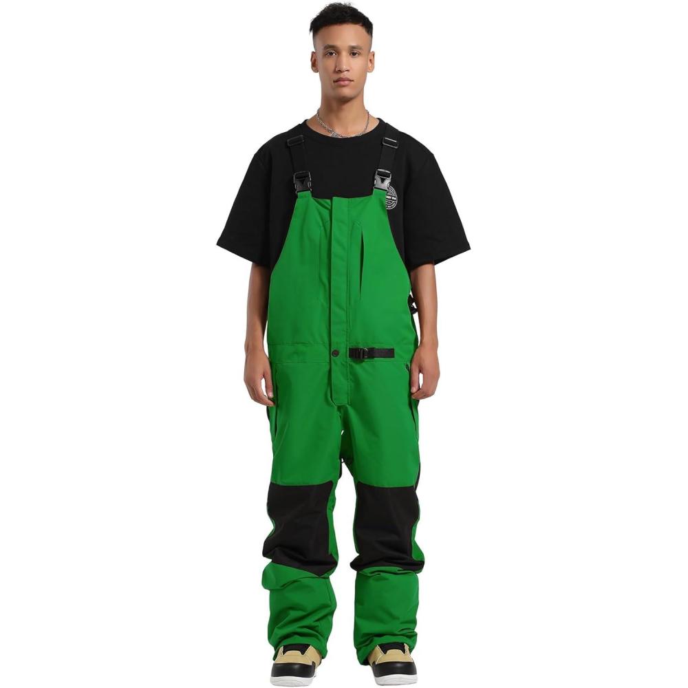 image:imageGSOU SNOW Snowboard Bibs Mens Ski Bibs Overalls Snow Pants Womens Waterproof Insulated SportBright Green
