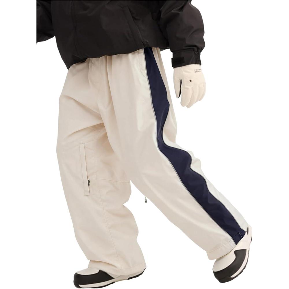 image:imageGSOU SNOW Snowboard Pants Mens Womens Retro Baggy Waterproof Reflective Ski Pants Vintage Loose OutwearBeige