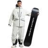 GSOU SNOW Mens Ski Jacket and Pants Set Baggy Snowboard Suit Ski Snowsuit Snow Bibs Waterproof Hooded(Beige)