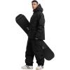 GSOU SNOW Mens Ski Jacket and Pants Set Baggy Snowboard Suit Ski Snowsuit Snow Bibs Waterproof Hooded(Black)