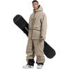 GSOU SNOW Mens Ski Jacket and Pants Set Baggy Snowboard Suit Ski Snowsuit Snow Bibs Waterproof Hooded(Caramel)
